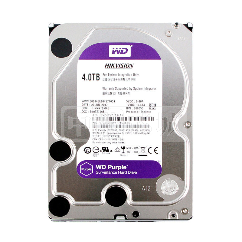 西部数据(WD) 6TB 数据存储专用监控紫盘硬盘  WD63PURX